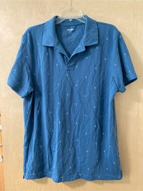 Old Navy Classic Fit Slate-Gray Blue Anchors Short-Sleeve Polo Top Men’s Size XL